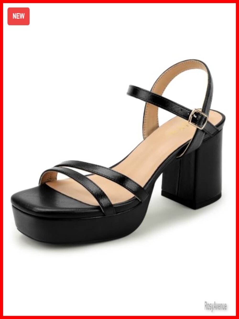 IDIFU Women's Platform Chunky Block Strappy Heeled Sandals Square Toe Slingback